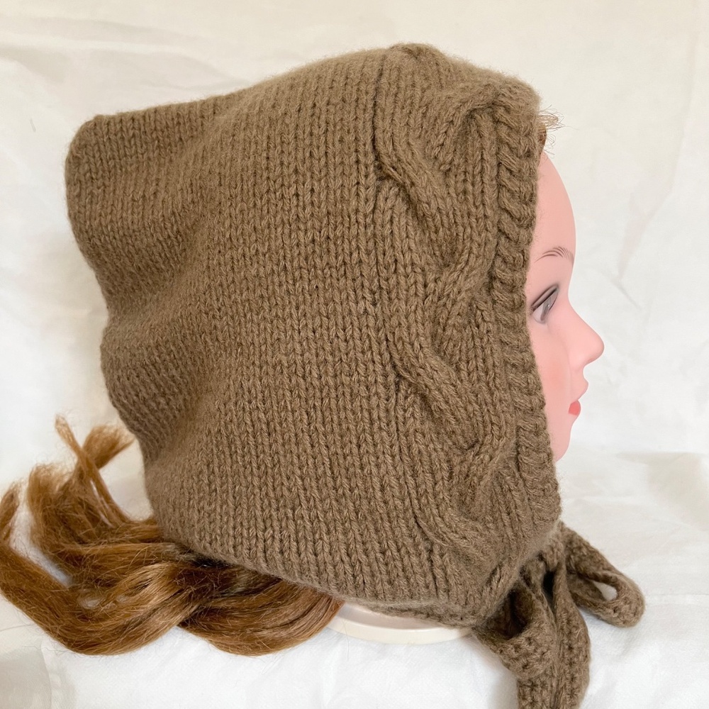Hood Hat Women Beanie Hand Knit 100% Wool Beige Winter Snood Beret Gift NEW